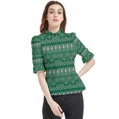 Christmas Knit Digital Frill Neck Blouse