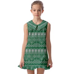 Christmas Knit Digital Kids  Pilgrim Collar Ruffle Hem Dress