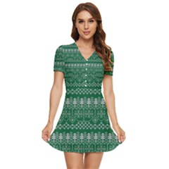 Christmas Knit Digital V-neck High Waist Chiffon Mini Dress by Mariart