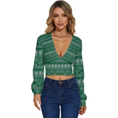 Christmas Knit Digital Long Sleeve Deep-v Velour Top