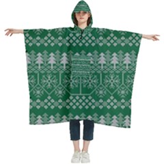 Christmas Knit Digital Women s Hooded Rain Ponchos