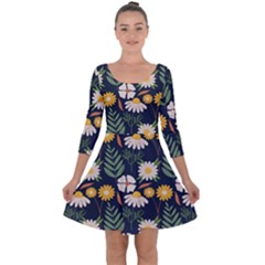 Flower Grey Pattern Floral Quarter Sleeve Skater Dress by Dutashop