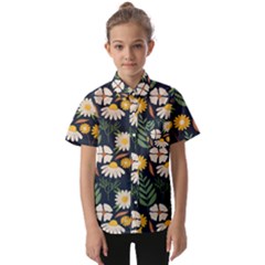 Flower Grey Pattern Floral Kids  Short Sleeve Shirt by Dutashop