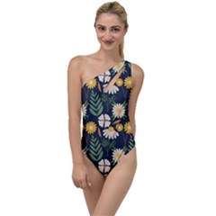 Flower Grey Pattern Floral To One Side Swimsuit by Dutashop