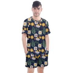 Flower Grey Pattern Floral Men s Mesh T-shirt And Shorts Set