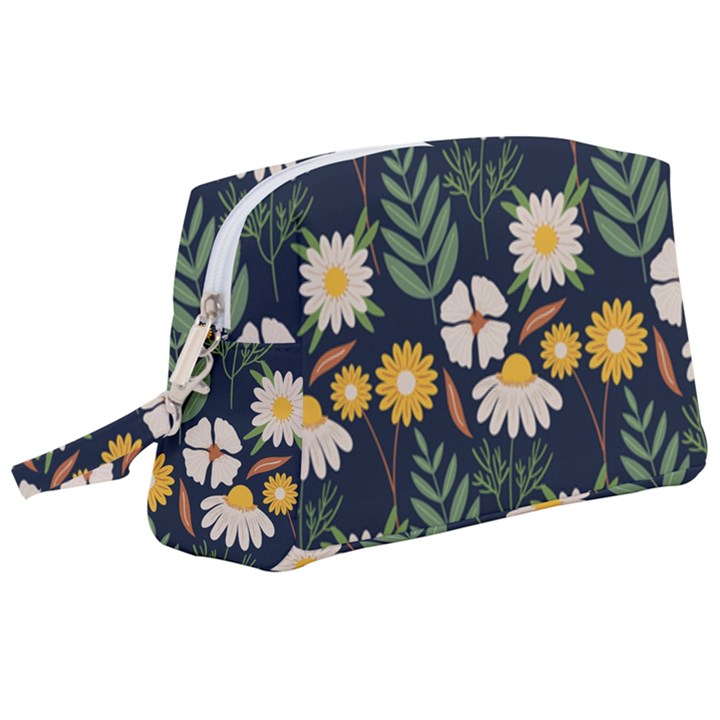 Flower Grey Pattern Floral Wristlet Pouch Bag (Large)