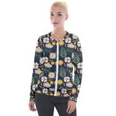 Flower Grey Pattern Floral Velvet Zip Up Jacket by Dutashop