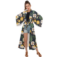 Flower Grey Pattern Floral Maxi Kimono by Dutashop