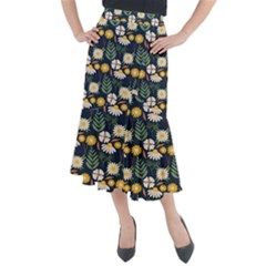 Flower Grey Pattern Floral Midi Mermaid Skirt by Dutashop