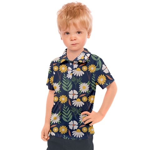 Flower Grey Pattern Floral Kids  Polo T-shirt by Dutashop