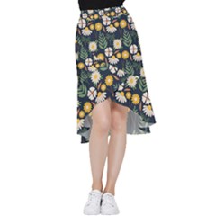 Flower Grey Pattern Floral Frill Hi Low Chiffon Skirt