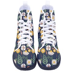 Flower Grey Pattern Floral Kid s High-top Canvas Sneakers by Dutashop