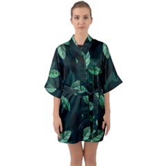 Foliage Half Sleeve Satin Kimono 