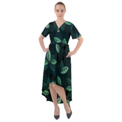 Foliage Front Wrap High Low Dress