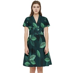 Foliage Short Sleeve Waist Detail Dress