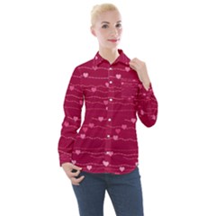 Hearts Valentine Love Background Women s Long Sleeve Pocket Shirt