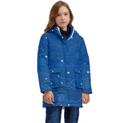 Sky Night Moon Clouds Crescent Kids  Hooded Longline Puffer Jacket by Proyonanggan