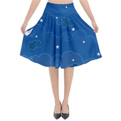 Sky Night Moon Clouds Crescent Flared Midi Skirt by Proyonanggan