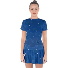 Sky Night Moon Clouds Crescent Drop Hem Mini Chiffon Dress by Proyonanggan