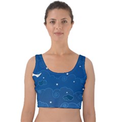 Sky Night Moon Clouds Crescent Velvet Crop Top by Proyonanggan