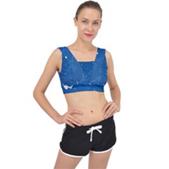 Sky Night Moon Clouds Crescent V-back Sports Bra by Proyonanggan