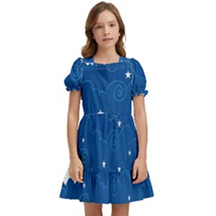 Sky Night Moon Clouds Crescent Kids  Puff Sleeved Dress by Proyonanggan