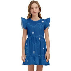 Sky Night Moon Clouds Crescent Kids  Winged Sleeve Dress by Proyonanggan