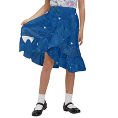 Sky Night Moon Clouds Crescent Kids  Ruffle Flared Wrap Midi Skirt by Proyonanggan