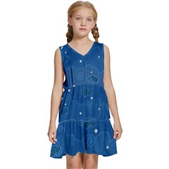 Sky Night Moon Clouds Crescent Kids  Sleeveless Tiered Mini Dress by Proyonanggan