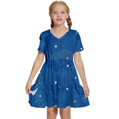 Sky Night Moon Clouds Crescent Kids  Short Sleeve Tiered Mini Dress by Proyonanggan