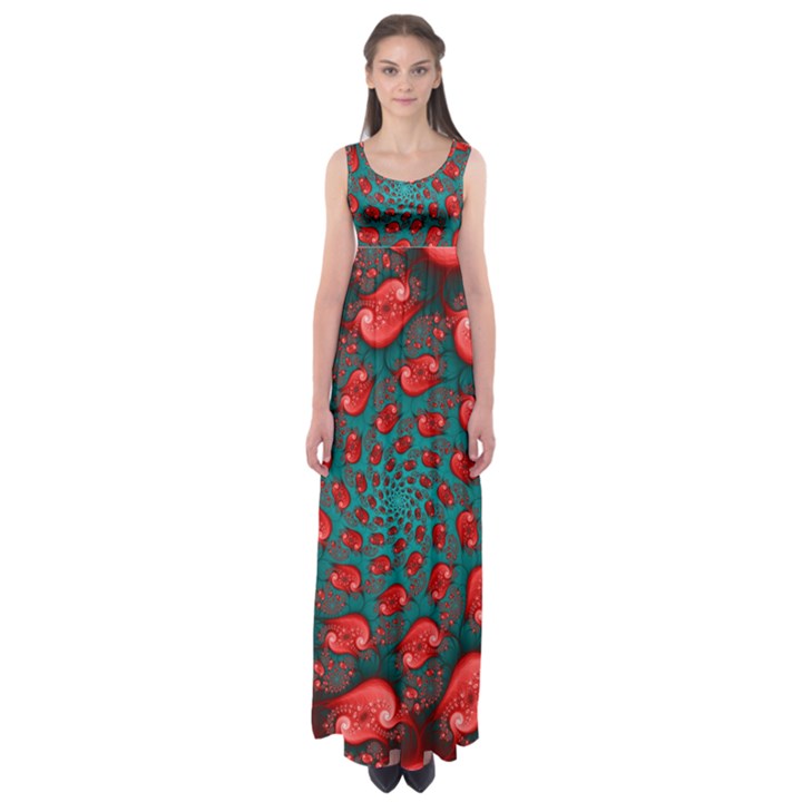 Fractal Red Spiral Abstract Art Empire Waist Maxi Dress