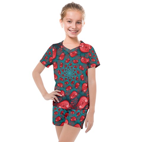 Fractal Red Spiral Abstract Art Kids  Mesh T-shirt And Shorts Set by Proyonanggan