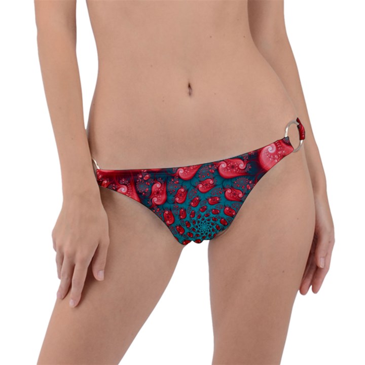 Fractal Red Spiral Abstract Art Ring Detail Bikini Bottoms