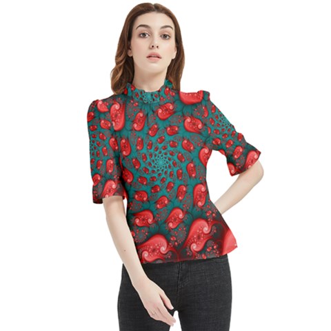 Fractal Red Spiral Abstract Art Frill Neck Blouse by Proyonanggan