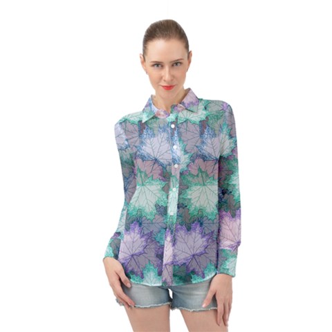 Leaves Glitter Background Winter Long Sleeve Chiffon Shirt by Proyonanggan