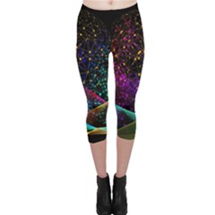 Particles Waves Line Multicoloured Capri Leggings  by Proyonanggan