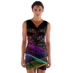 Particles Waves Line Multicoloured Wrap Front Bodycon Dress by Proyonanggan