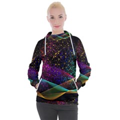 Particles Waves Line Multicoloured Women s Hooded Pullover by Proyonanggan