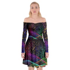 Particles Waves Line Multicoloured Off Shoulder Skater Dress by Proyonanggan