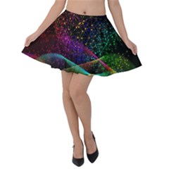 Particles Waves Line Multicoloured Velvet Skater Skirt by Proyonanggan