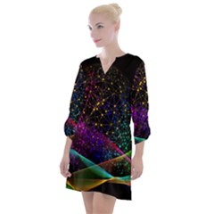 Particles Waves Line Multicoloured Open Neck Shift Dress by Proyonanggan