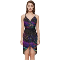 Particles Waves Line Multicoloured Wrap Frill Dress by Proyonanggan