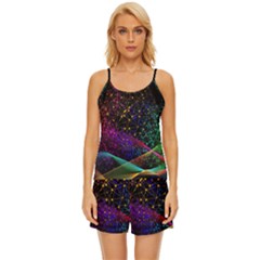 Particles Waves Line Multicoloured Satin Pajama Short Set by Proyonanggan