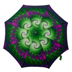 Fractal Spiral Purple Art Green Art Hook Handle Umbrellas (medium) by Proyonanggan