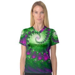 Fractal Spiral Purple Art Green Art V-neck Sport Mesh T-shirt