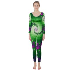 Fractal Spiral Purple Art Green Art Long Sleeve Catsuit by Proyonanggan