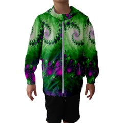 Fractal Spiral Purple Art Green Art Kids  Hooded Windbreaker by Proyonanggan