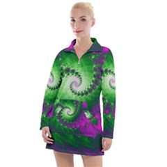 Fractal Spiral Purple Art Green Art Women s Long Sleeve Casual Dress by Proyonanggan