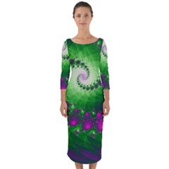 Fractal Spiral Purple Art Green Art Quarter Sleeve Midi Bodycon Dress by Proyonanggan