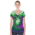 Fractal Spiral Purple Art Green Art Short Sleeve Front Detail Top View1